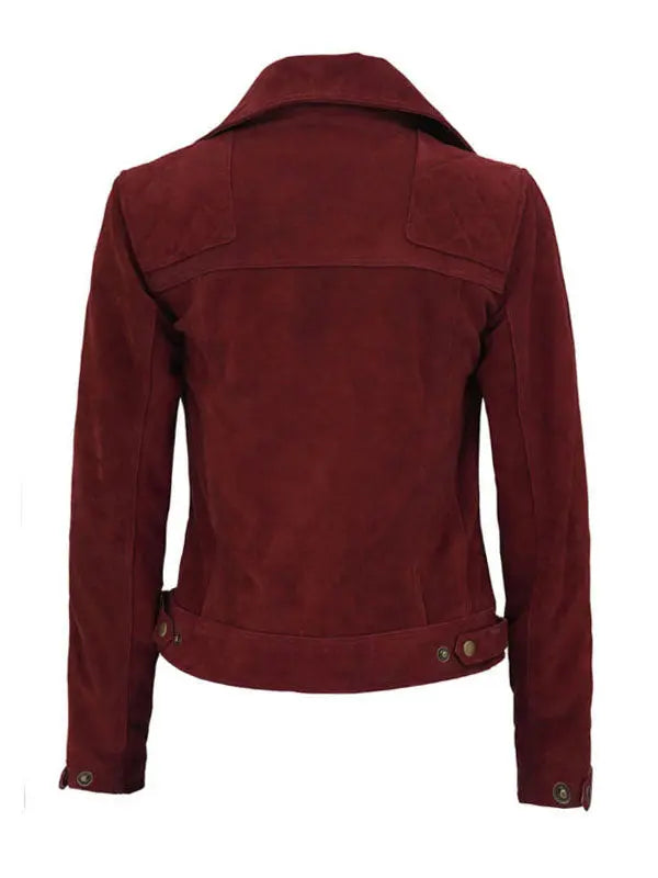 Women’s Classic Style Quilted Red Biker Suede Leather Jacket - fashonic