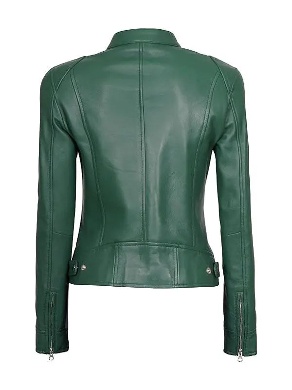 Women’s Dodge Cafe Racer Green Leather Jacket - fashonic