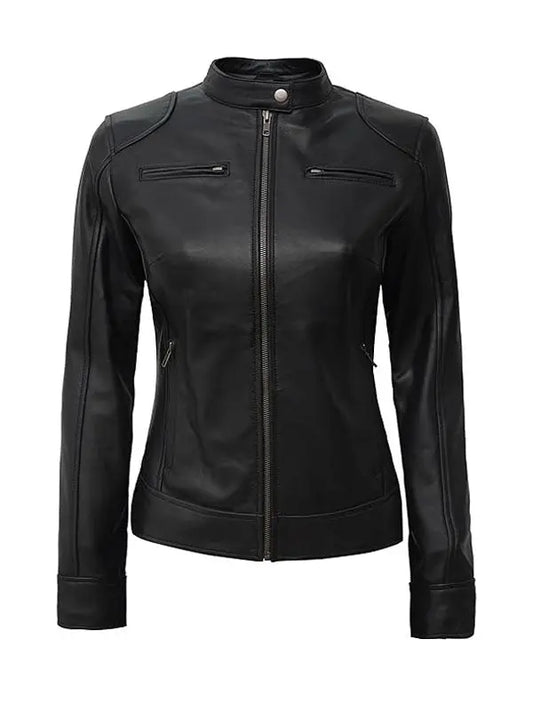 Women’s Dodge Petite Black Leather Jacket - fashonic