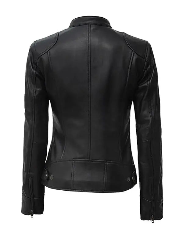 Women’s Dodge Petite Black Leather Jacket - fashonic