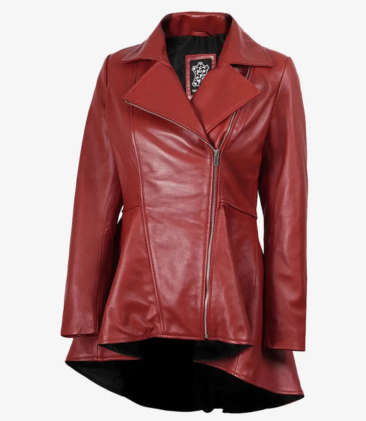 Women's Red Leather Peplum Jacket