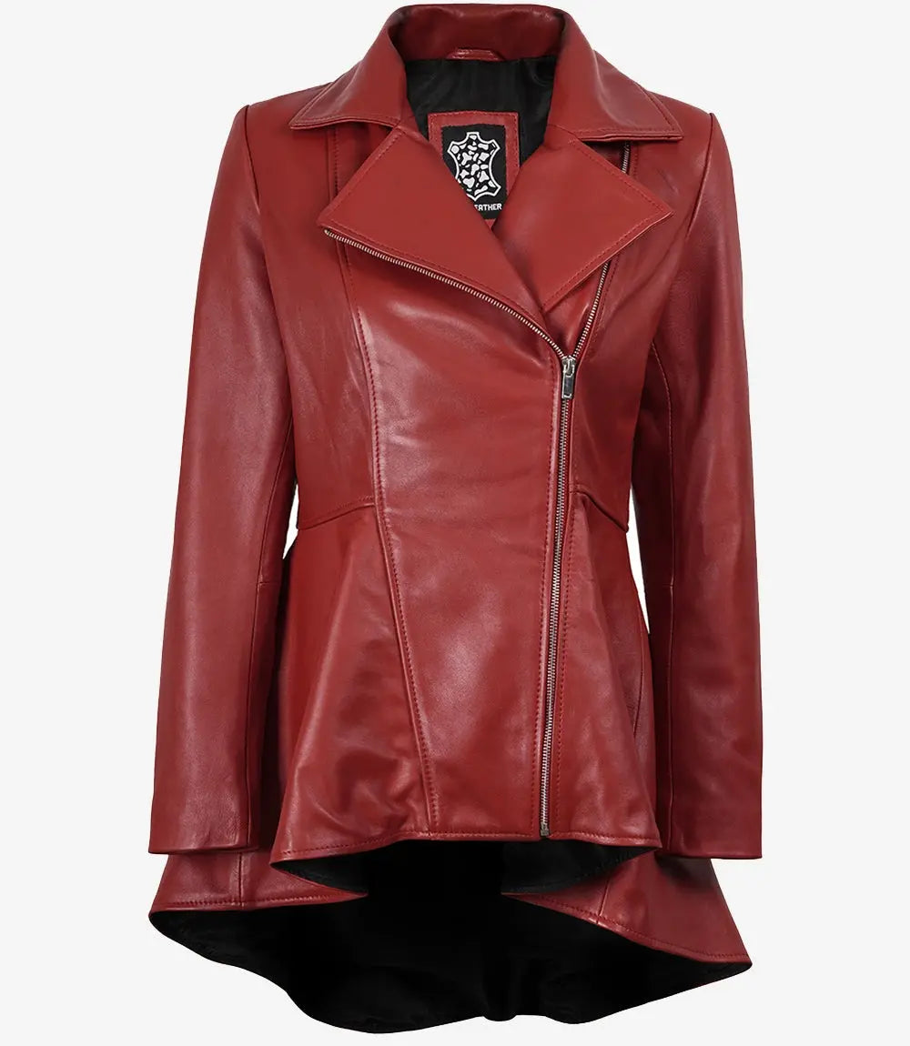 Women's Red Leather Peplum Jacket