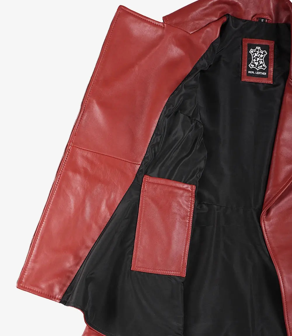 Women's Red Leather Peplum Jacket