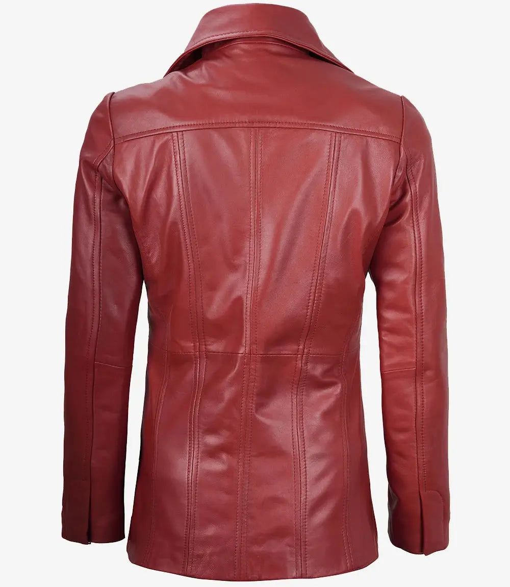 Women's Red Real Leather Blazer Jacket