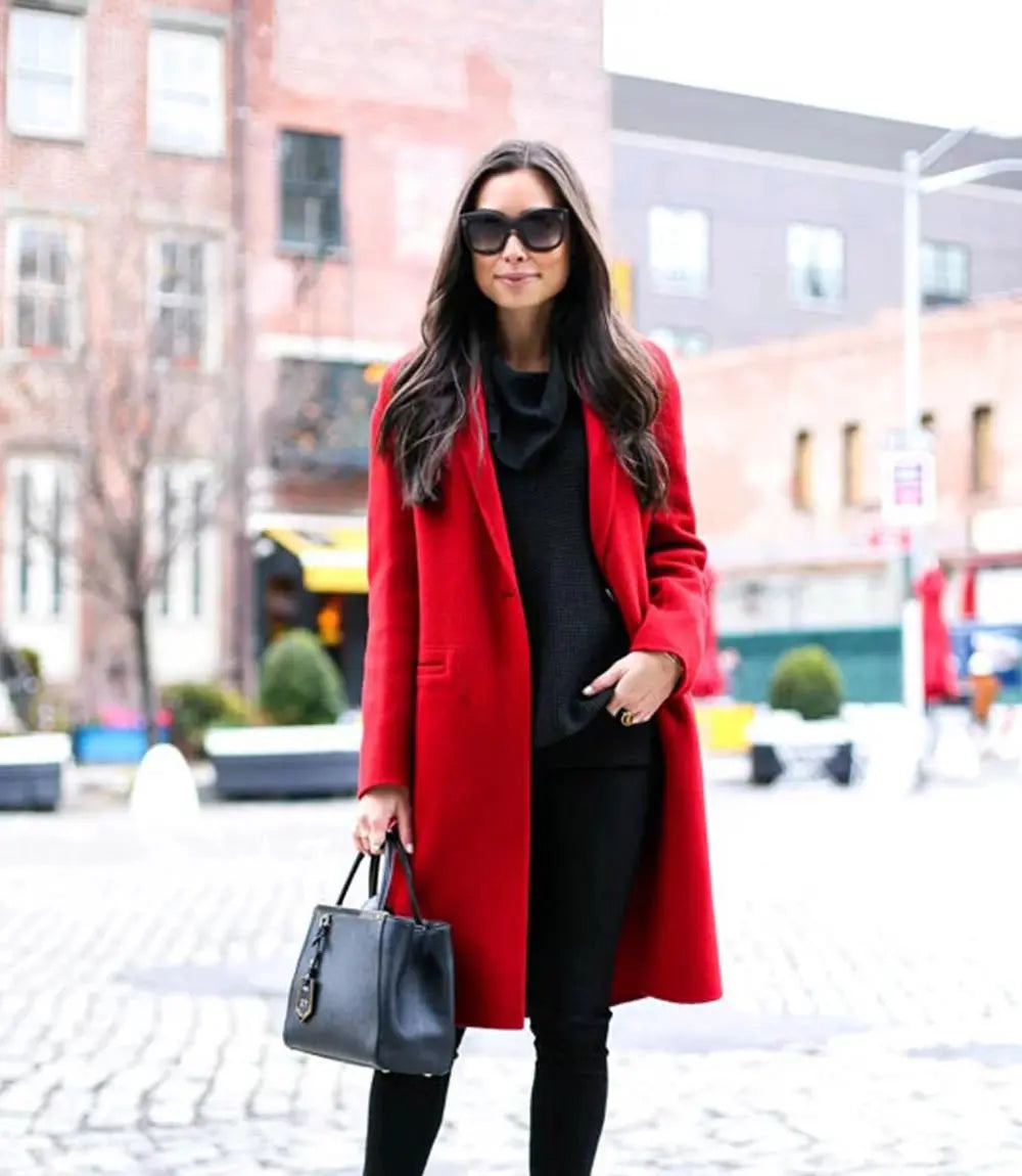 Women's Scarlet Red knee Length Wool Coat