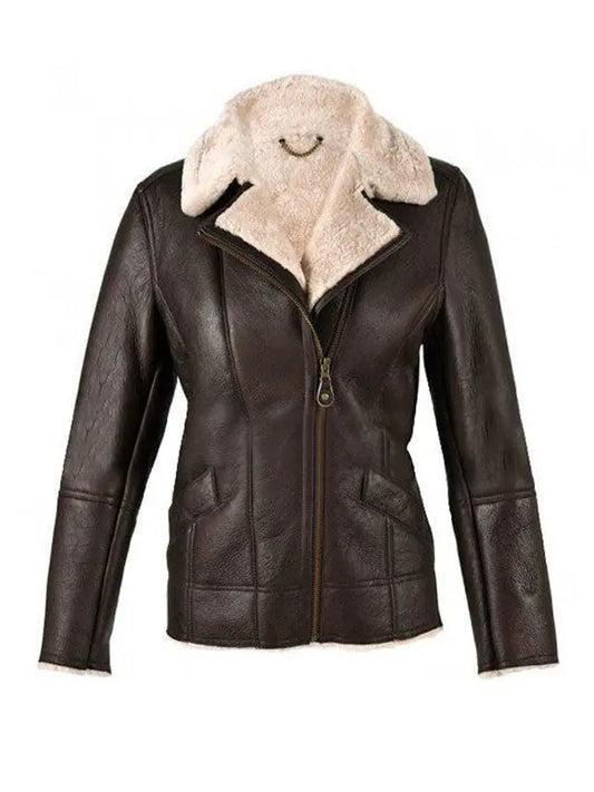 Women’s Sheepskin Brown Leather Shearling Jacket - fashonic