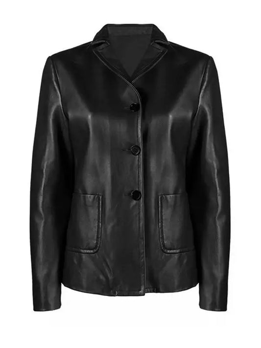 Women’s Shirt Style Black Leather Jacket - fashonic