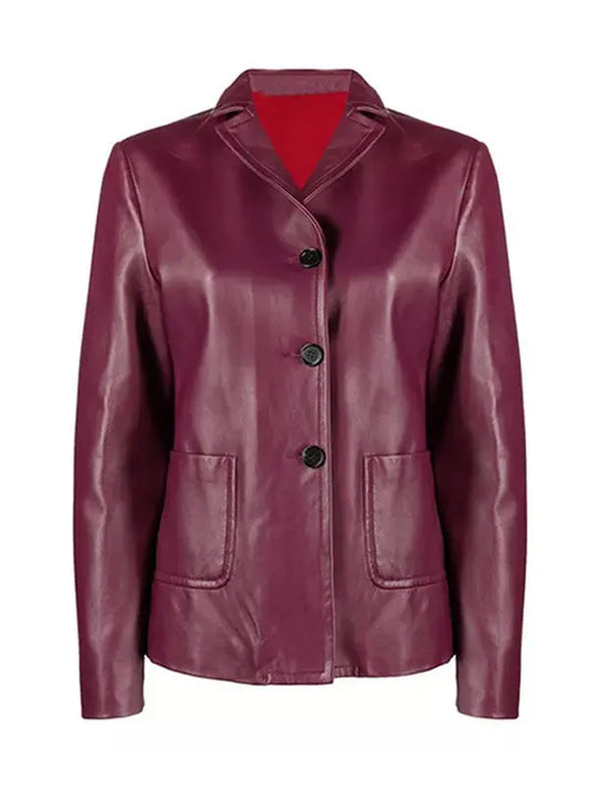 Women’s Shirt Style Maroon Leather Jacket - fashonic