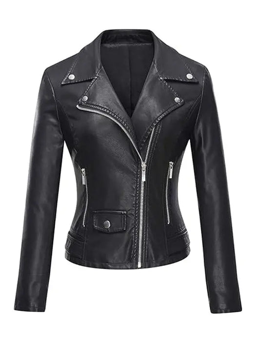 Women’s Slim Fit Biker Black Real Leather Jacket - fashonic