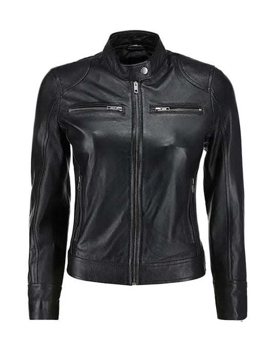 Women’s Vintage Biker Black Leather Jacket - fashonic
