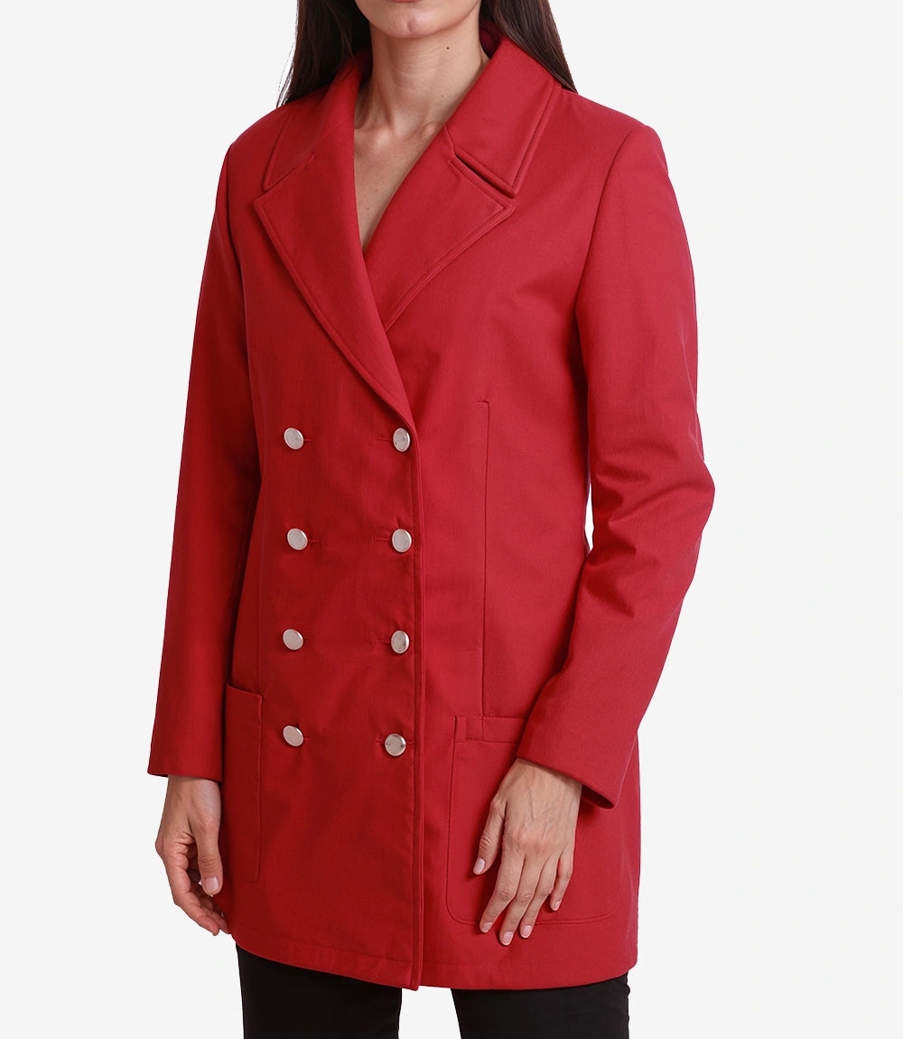 Maxine Women's Red Wool Double Breasted Pea Coat