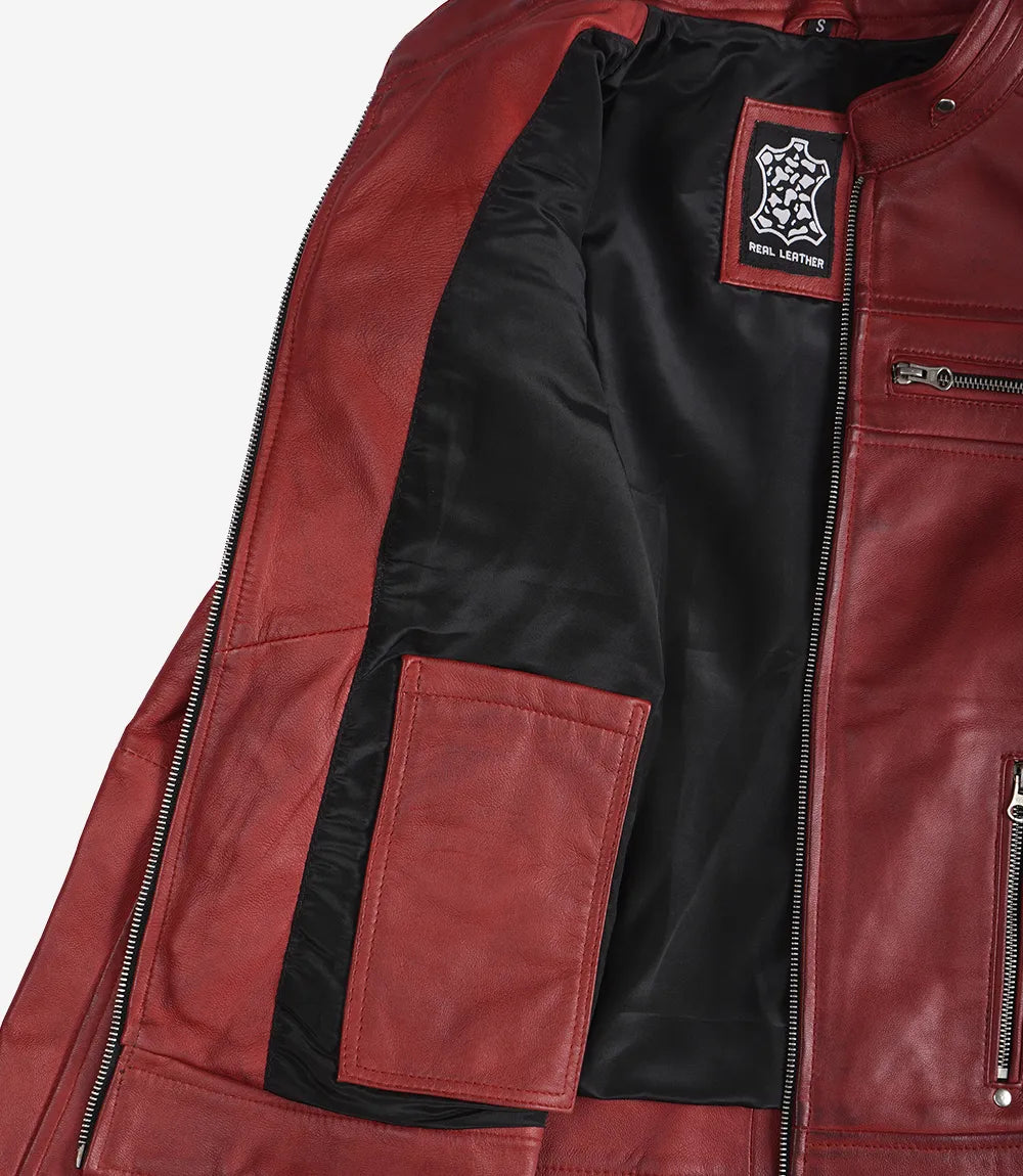 Austin Women Red Cafe Racer Leather Jacket